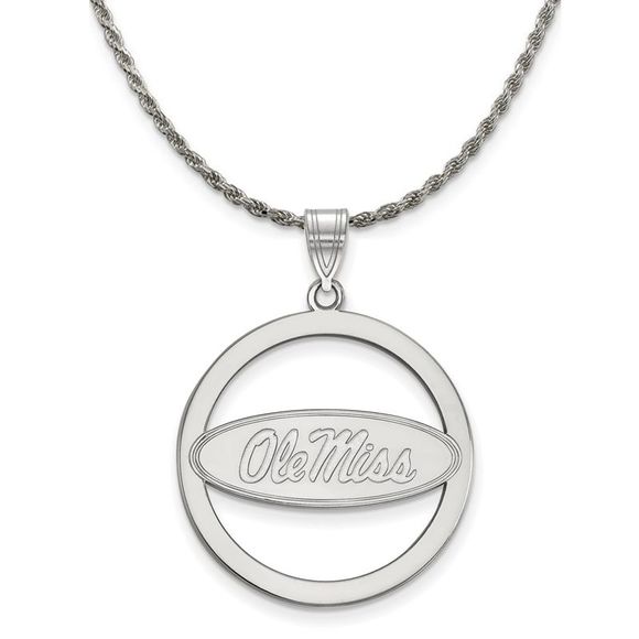 Sterling Silver U. of Mississippi Large Circle Necklace -...